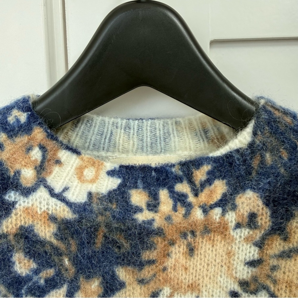 Sezane Blue and Cream Floral Crewneck Sweater - Picture 5 of 9